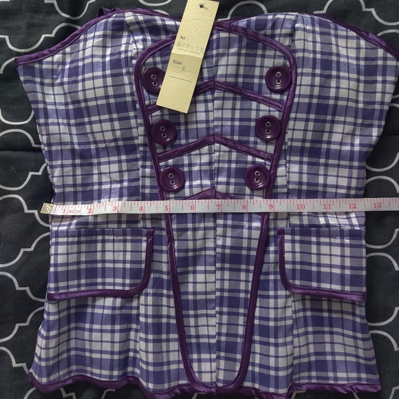 🆕 Katia purple checkered plaid academia cotton blend spaghetti strap top_M,L - Picture 13 of 15